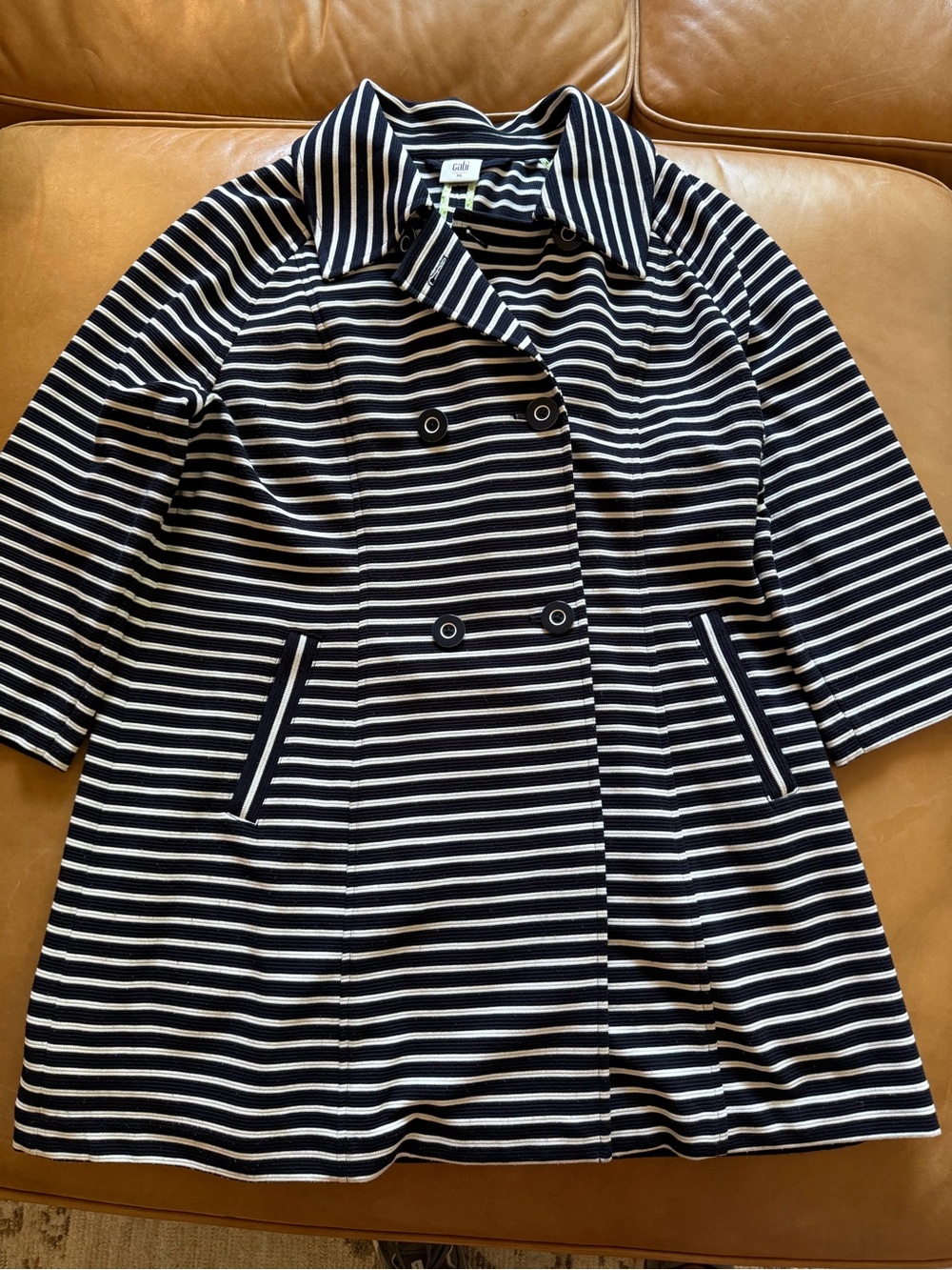 Cabi Navy and White Long Jacket/Blazer